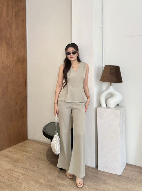 V-Neck Sleeveless Vest With Trousers sets